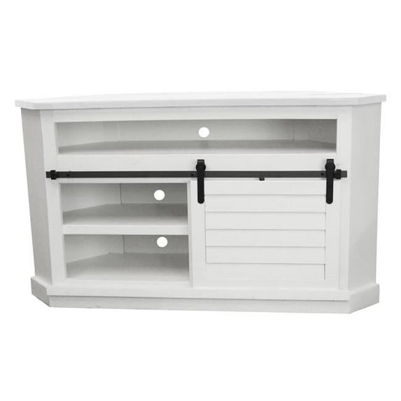 Rustic Bower Shutter Corner TV Cart in Bright White