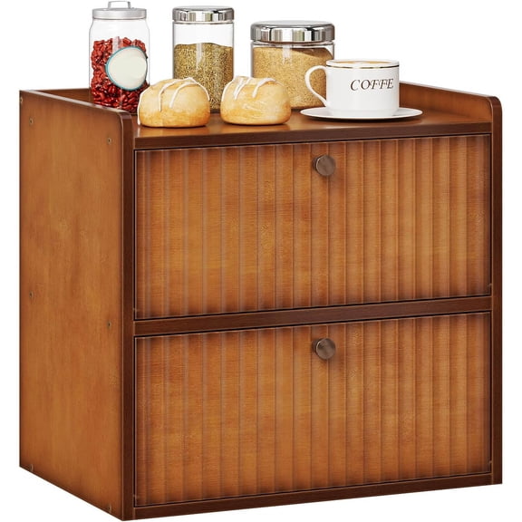 Rustic Bread Box for Kitchen Countertop Bamboo Bread Storage Container Bin Double Layer BreadBox Farmhouse Large Capacity Food Organizer