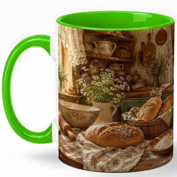 Rustic Bread Kitchen 11oz Ceramic Mug, Cottage Baking Coffee Cup