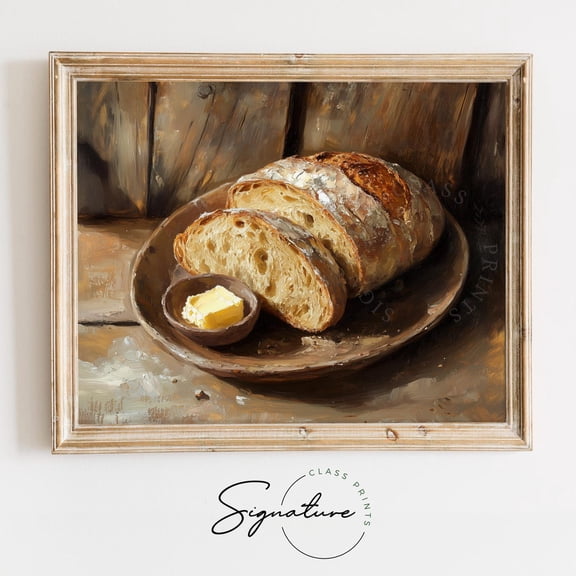 Rustic Bread and Butter Plate, Warm Earthy Kitchen Decor, Cottagecore Food, Rustic Farmhouse Wall Art, 3600 Unframed Paper Print