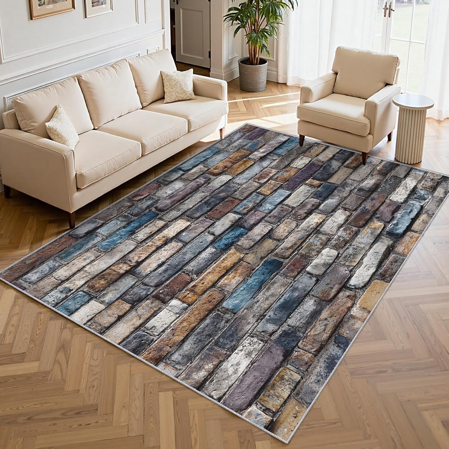 Wall Rungs Rustic Brick Wall Area Rugs, Brown Vintage Stone Pattern Carpet ...