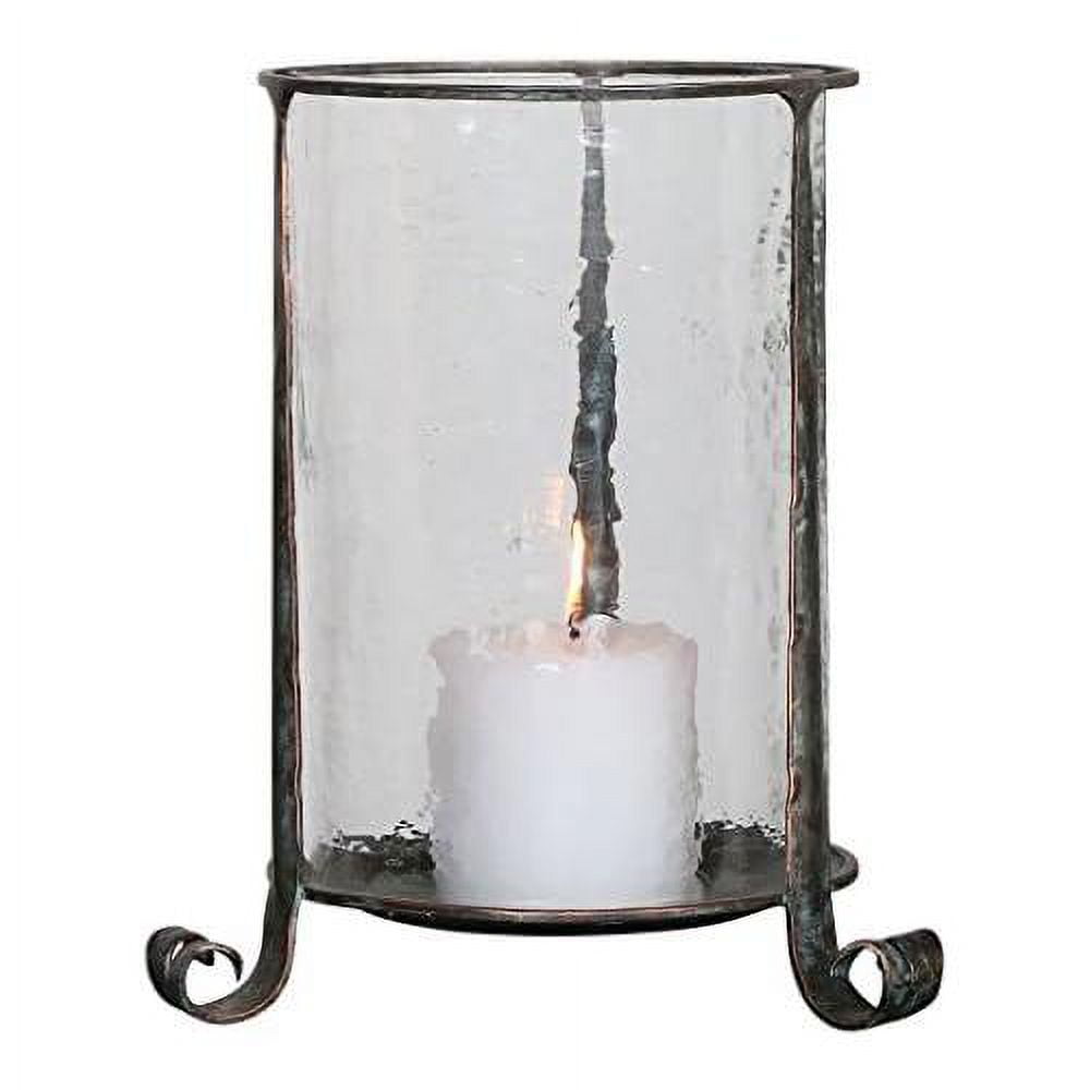 Nicia Tarnished Copper Bronze Candleholder with Hammered Glass Globe