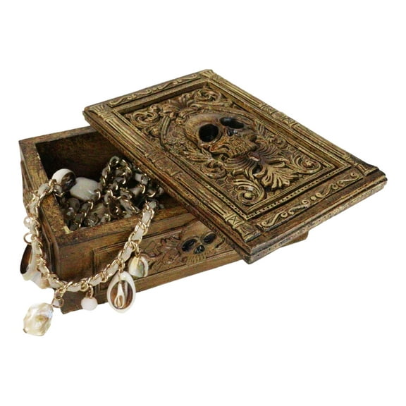 Rustic Bronzed Tooled Floral Mayan Aztec Skull Wicca Tarot Cards Decorative Box