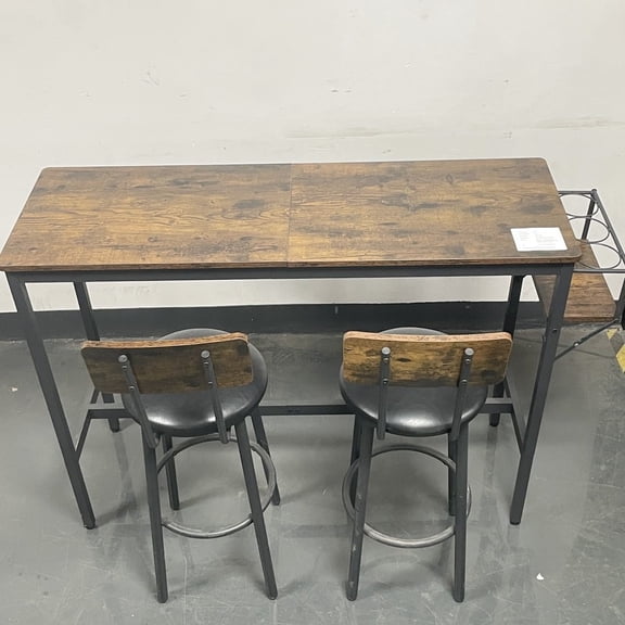 Rustic Brown 3 Bar Furniture , Pu Cushioned Seats With , Space Efficient For Compact Entertainment Table In Brown, 2 Upholstered Stools Suited Small Rooms