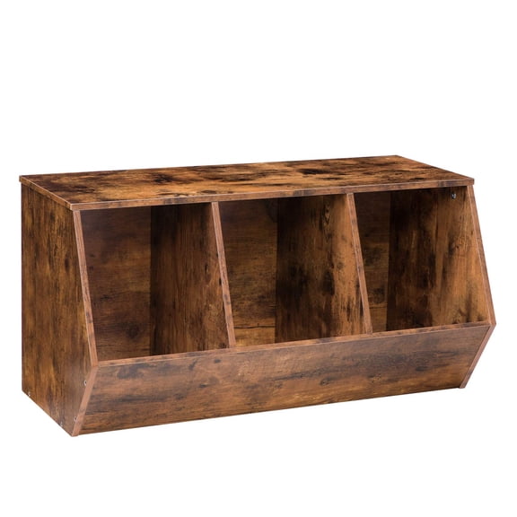 Rustic Brown 3-Compartment Stackable Storage Cubby Shelf Cabinet
