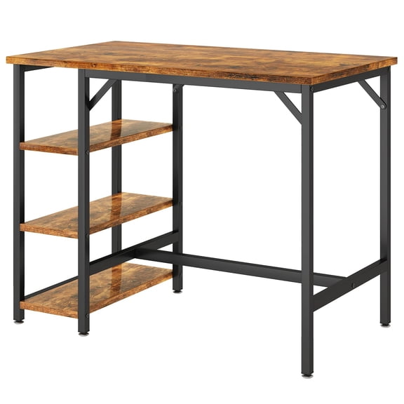 Rustic Brown 40 Inch Bar Table With 3 Storage Shelves Industrial High Dining Table For Kitchen Or Office