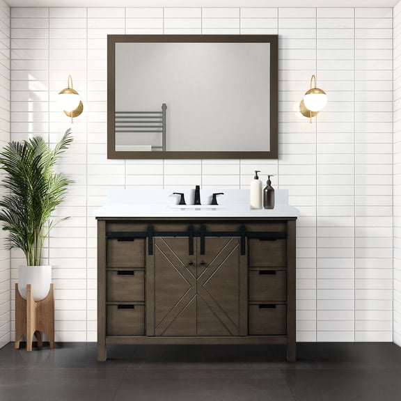 Rustic Brown 48 In. W Bath Vanity With 22 D Marble Top, Faucet, 44 Mirror, Stain And Scratch Resistance X Vanity, Cultured Countertop Faucet , Scratches Stains