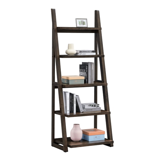 Rustic Brown 5 Shelving, Style With Rubber Wood Frame, For Bedroom, Living Room, Kitchen, Home Office, Apartment Bookcase, Design Solid Office