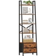 thumbnail image 1 of Rustic Brown 5-Tier Leaning Ladder Shelf With 2 Drawers Narrow Storage Bookcase For Bedroom Living Room Office, 1 of 8