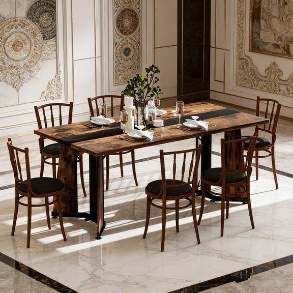 Rustic Brown 70.9" Dining Table Seats 8, Waterproof Surface with Adjustable Legs, Large Family Table for Kitchen, Living Room or Office, 70.9x35.4x30.3 Inches