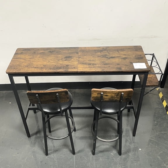 Rustic Brown Bar Table , 2 Stools With Soft Pu Seat And , Compact Space Solution 3 In Brown, Padded Backrests, Appropriate Design