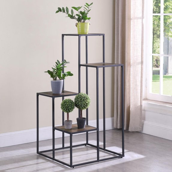 Rustic Brown & Black 4-Tier Display Shelf Industrial & Rustic Style