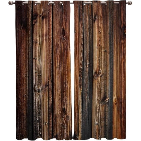 Rustic Brown Blackout Curtains, 3D Wood Door Print Window Curtains, Thermal Insulated Darkening Grommet Drapes 2 Panel Set For Living Room Bedroom Kitchen Decor 42"W x 63"L (Pack of 2)