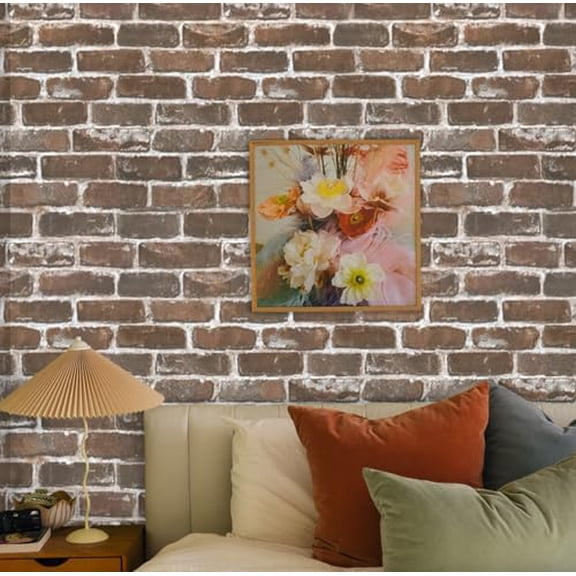 Rustic Brown Brick Wallpaper Peel and Stick Wallpaper Brick Self Adhesive 17.7"×236" Brick Textured Contact Paper Vinyl Waterproof Vintage Wall Paper Living Room Bedroom Decor
