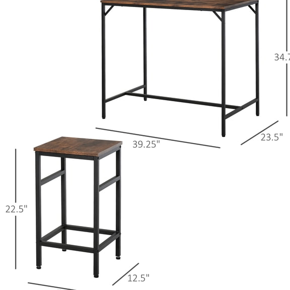Rustic Brown Color - Armless Stools Save Space - Dining Areas - Easy-to-Clean and Durable