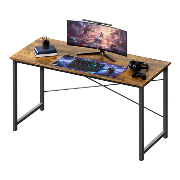 Rustic Brown Computer Desk, 31 Inch Office Writing Desk With Metal Frame And Wooden Tabletop, X-Shaped Reinforcement