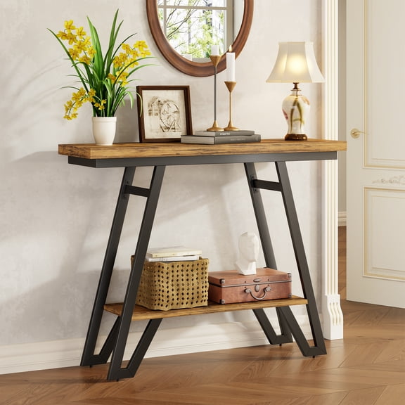 Rustic Brown Console Table - Elegant Open Shelf Design, Narrow & Space-Saving. Ideal Storage Table for Entryway, Behind Couch, Hallway. Easy Assembly.