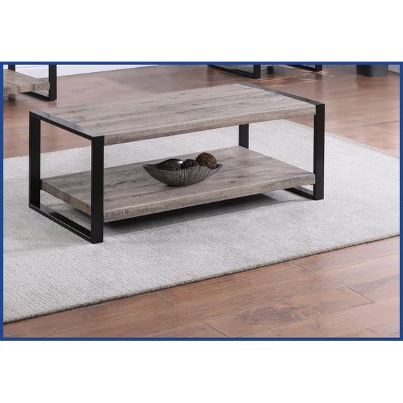 Rustic Brown Contemporary Coffee Table with Lower Storage Shelf for Living Room, Durable & Functional