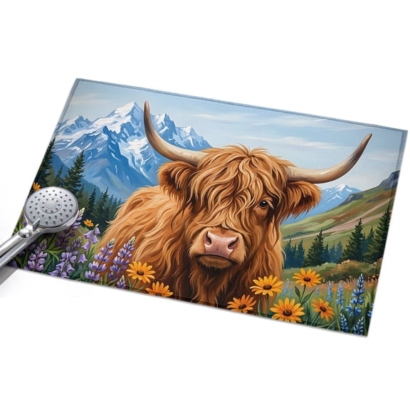 Rustic Brown Cow Washable Area Rug 2 x 3 ft Farmhouse Animal Mountain Flowers Nature Soft Non Slip Rugs Stain Repellent Indoor Felt Carpet for Living Dining Room Bedroom Home Office