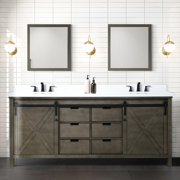 Rustic Brown Double Bath Vanity 80 In. With White Quartz Countertop And Included Faucet - Soft Close Generous Storage Options W Ample Construction