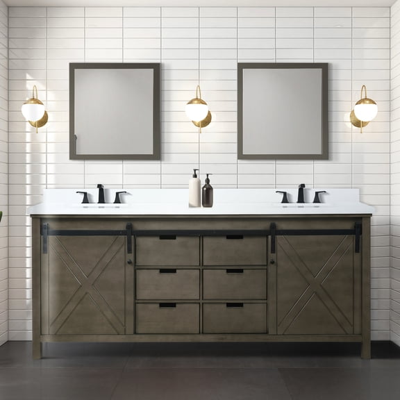 Rustic Brown Double Bath Vanity 80 In. X 22 - 30 Mirrors 2 Interior Cabinets, 6 Drawers, Open Shelf Plywood Quick Setup Process 80" 22" 30" Wood Material Ready To Install