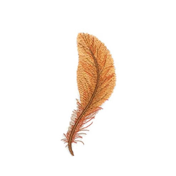 Rustic Brown Feather Embroidered Iron on/Sew Patch [ 5 X 1.5 ]