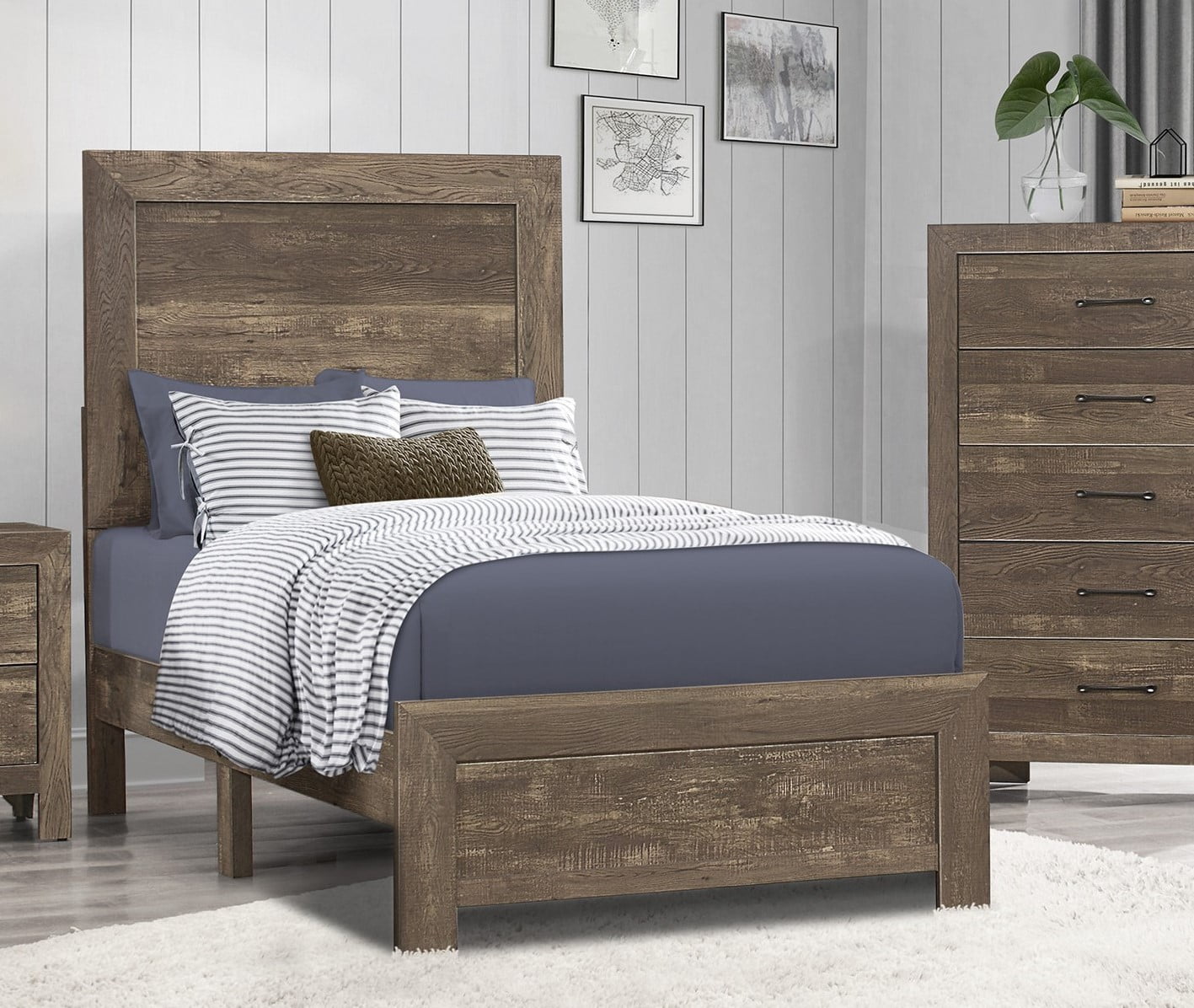 Rustic Brown Finish 1Pc Twin Size Bed Panel Headboard Footboard Wooden ...