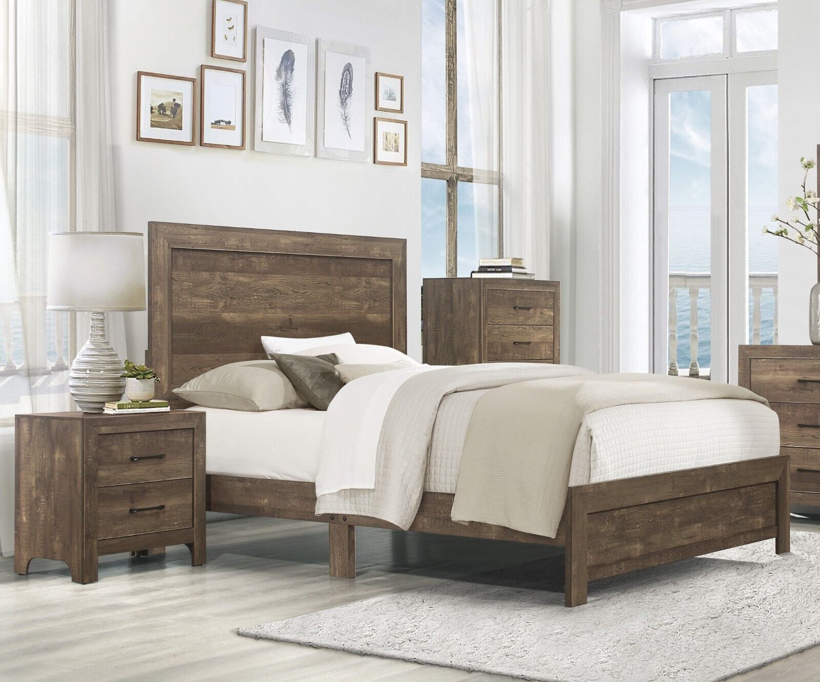 Rustic Brown Finish 3pc Bedroom Set Full Size Bed 2x Nightstands Simple ...