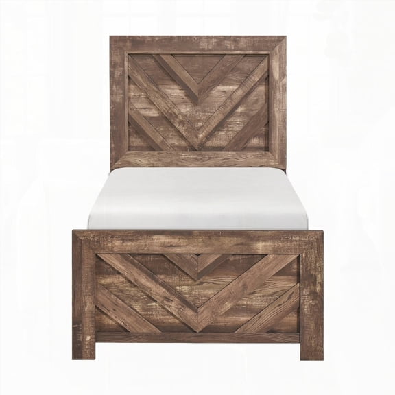 Rustic Brown Finish Twin Size Contemporary Panel Bed with Box, 1pc Bedroom Furniture