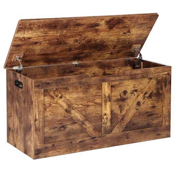 Rustic Brown Flip Top Storage Chest With Safety Hinges And Handles