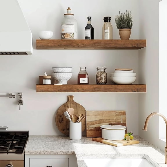 Rustic Brown Floating Shelves for Wall24in Wall Mounted Display Ledge Shelves Perfect for Bedroom, Bathroom, Living Room and Kitchen Decoration Storage (Rustic Brown, Set of 2)