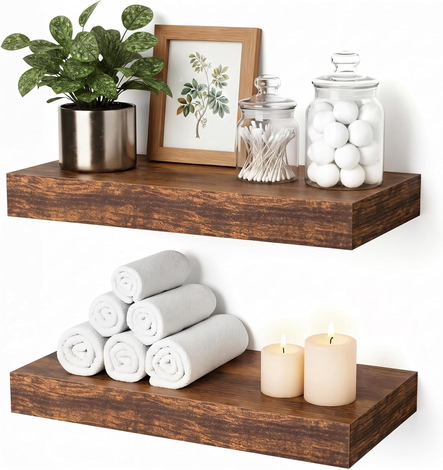 Small Sign Storage Rack Rustic Brown Floating Shelves for Wall, Oak Small Wall Mounted Floating ...