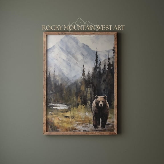 Rustic Brown Grizzly Bear Wall Art Dark Forest Wall Art Rustic Wildlife Cabin Home Decor Vintage Bear Art Print Poster, Unframed Poster Size 8x12 F03.1.15l938