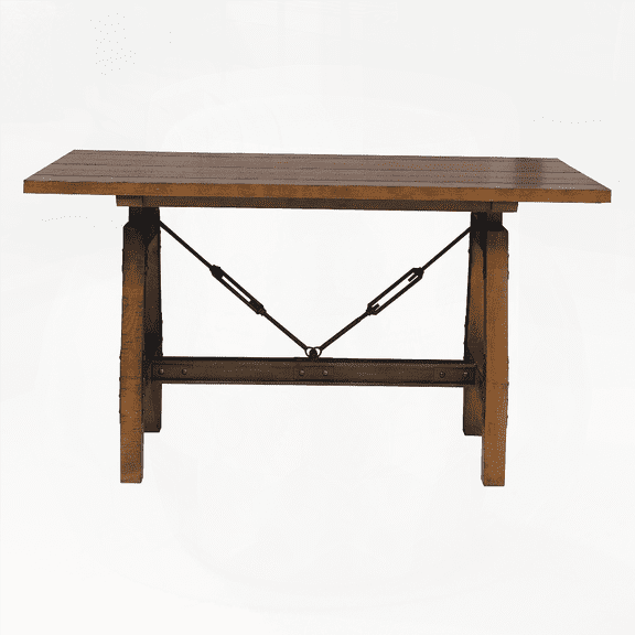 Rustic Brown & Gunmetal 1pc Counter Height Dining Table for Industrial Design - Made in Vietnam (Acacia Veneer, Metal & Wood)