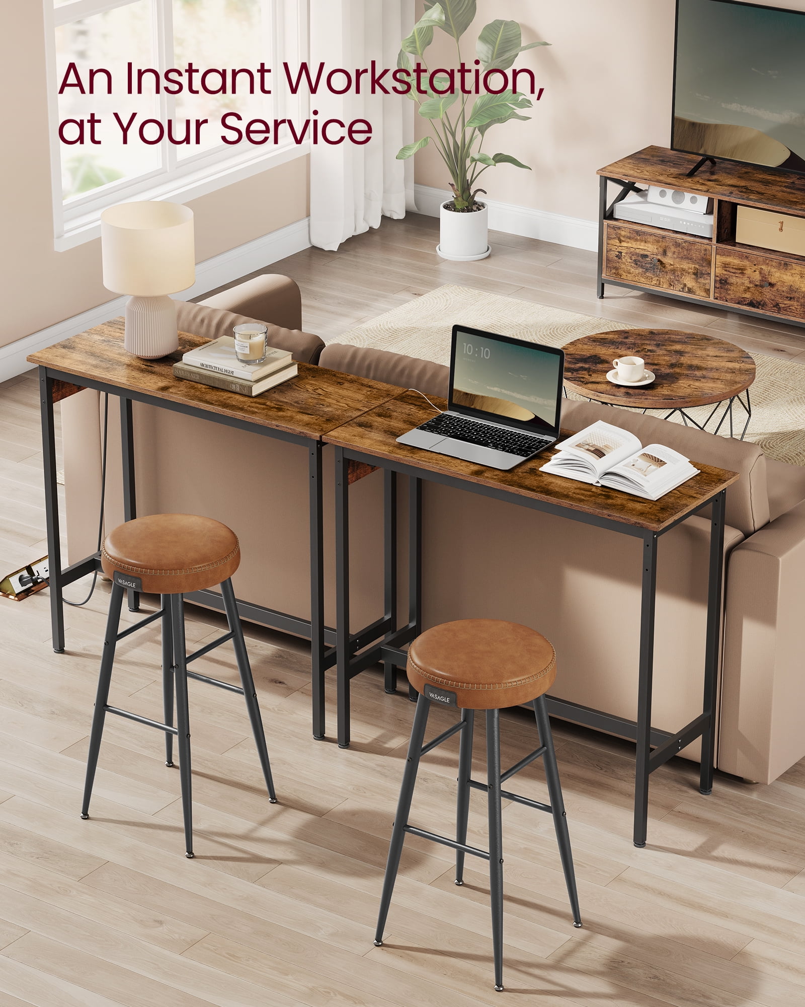 Narrow Long Bar Table for Kitchen & Dining, Sturdy Metal Frame with ...