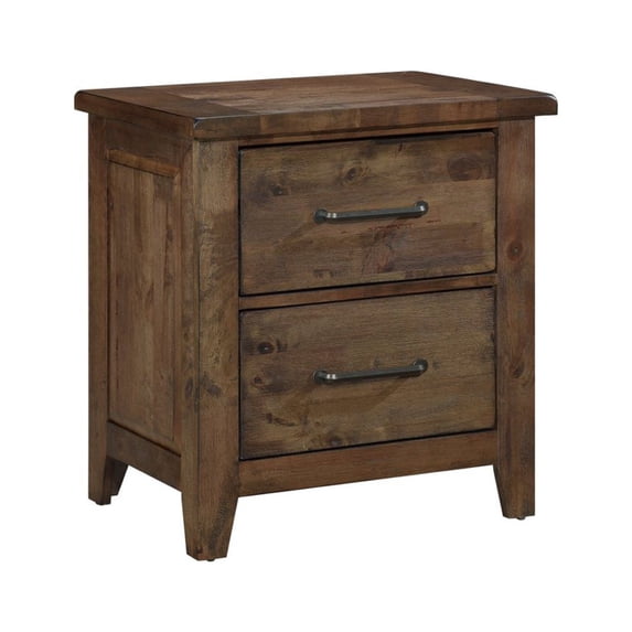 Rustic Brown Nightstand Vintage 2-Drawer Bedside Table, Countryside Style