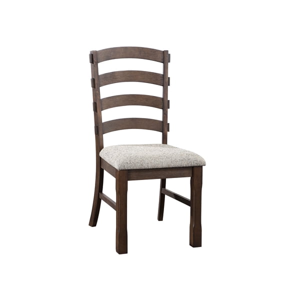 Rustic Brown & Oak Dining Table And Chair - Comfortable Gray Fabric Upholstery Inviting Ensemble Fabric,