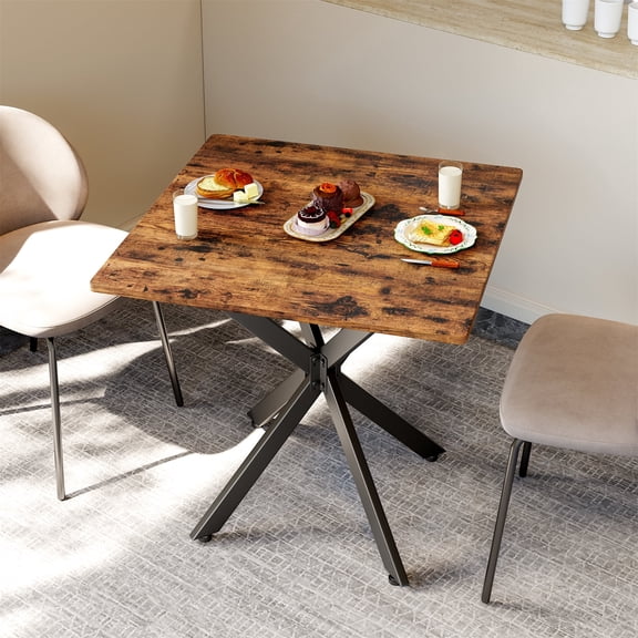 Rustic Brown Particle Board Square Side Table - 31.50 in X-Frame for Living Room