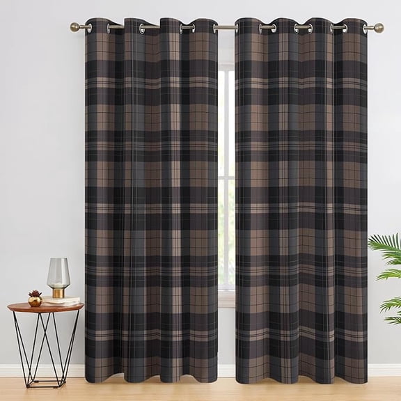 Rustic Brown Plaid Curtains for Bedroom Living Room, Gingham Scottish Tartan Blackout Curtains, Patterned Window Treatments, Grommet Drapes, Home Decor 42"W x 108"L (Pack of 2)