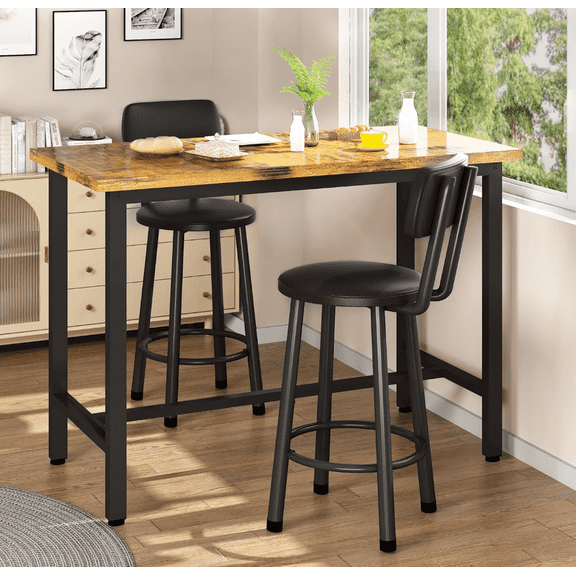 MOOSENG Rustic Brown Pub Dining Set for 3, 39” Modern bar Table & 2 Kitchen Counter Height Wood Top Bistro Stools | Easy Assemble | for Breakfast Nook