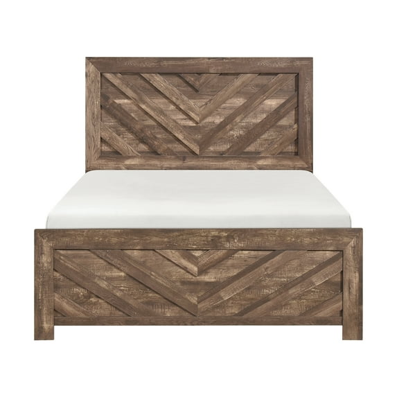 Rustic Brown Queen Bed Frame: Modern Wood Bedroom Furniture, Panel Design, 63.5"x84", Rustic Finish, Ships in 1 Box, Box Spring Required.
