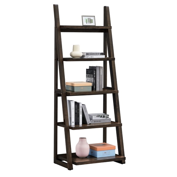 Rustic Brown Shelf, 5 With Tough Rubber Wood Construction For Bedroom, Living Room, Home Office, Kitchen, Apartment - Robust Storage Solid Foundation Steady