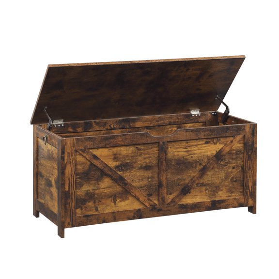 Rustic Brown Storage Bench & Toy Box Organizer with 2 Hinges, Entryway Chest, Easy Assembly