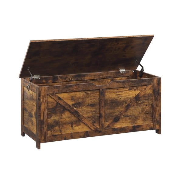Rustic Brown Storage Chest Bench, 39.4 Inch Long with Two Durable Hinges, U-Shaped Pull Handle, Ideal for Toys, Blankets and Entryway Organization