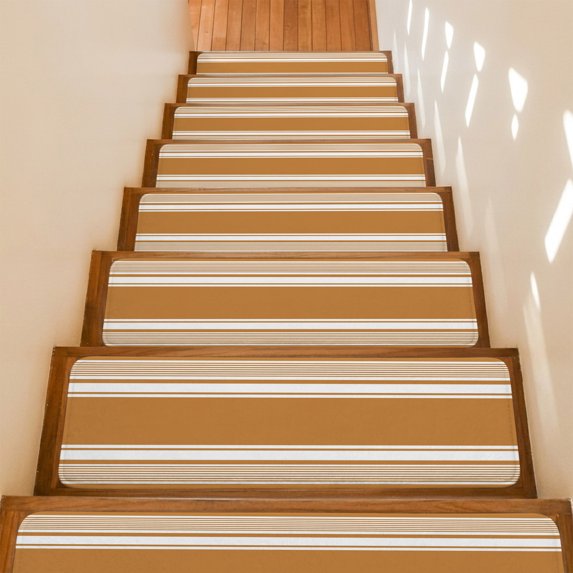 Rustic Brown Striped Stair Treads Non Slip for Steps Modern Farmhouse Stripe Minimalist Abstract 15 Pcs Reusable Adhesive Stair Runner Mats for Dogs Elders Carpet Treads Rugs for Staircase 8x30 In