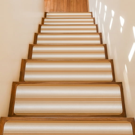 Rustic Brown Stripes Stair Treads Non Slip for Steps Minimalist Stripe Modern Gradient Farmhouse 4 Pcs Reusable Adhesive Stair Runner Mats for Dogs Elders Carpet Treads Rugs for Staircase 8x30 In