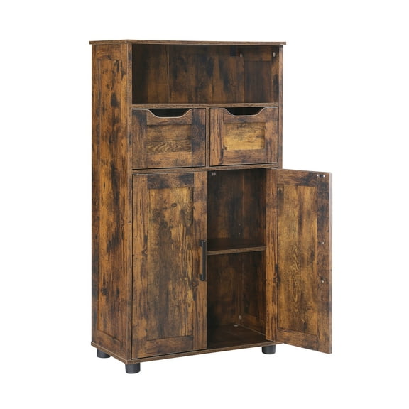 Rustic Brown Tall Storage Cabinet with 2 Large Drawers & Adjustable Shelf for Bathroom, Living Room, Home Office, Kitchen