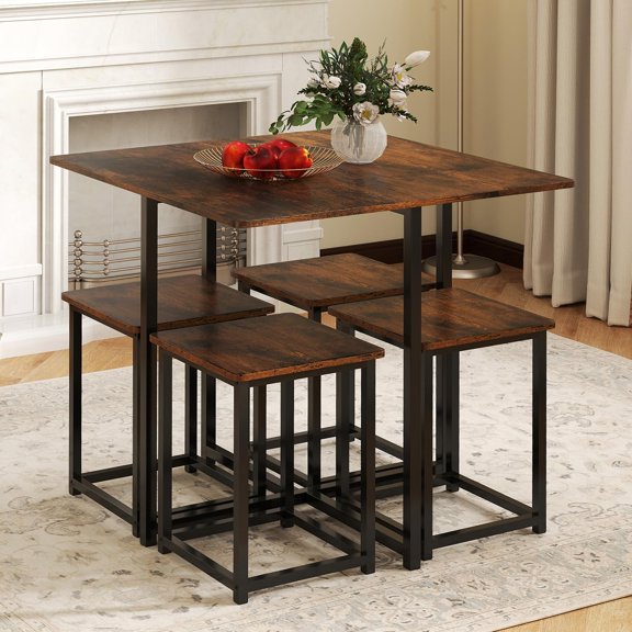 Rustic Brown Tangkula Compact Dining Table Set for 4, Small Kitchen Table