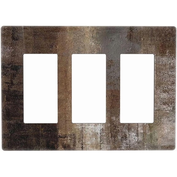 Rustic Brown Taupe Grey/White Abstract Decorative Decorator Light Switch Cover Plate 3 Gang Oil Painting Graffiti Corridor GFCI Switch Face Wallplate Rocker Receptacle Outlet Cover Dimmer Screwless