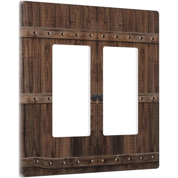 Rustic Brown Wood Barn Door 2 Gang Rocker Decora bohemian Light Switch Covers Decorative Dual Outlet Covers Wall Plate Electrical Faceplate Switchplate GFCI
